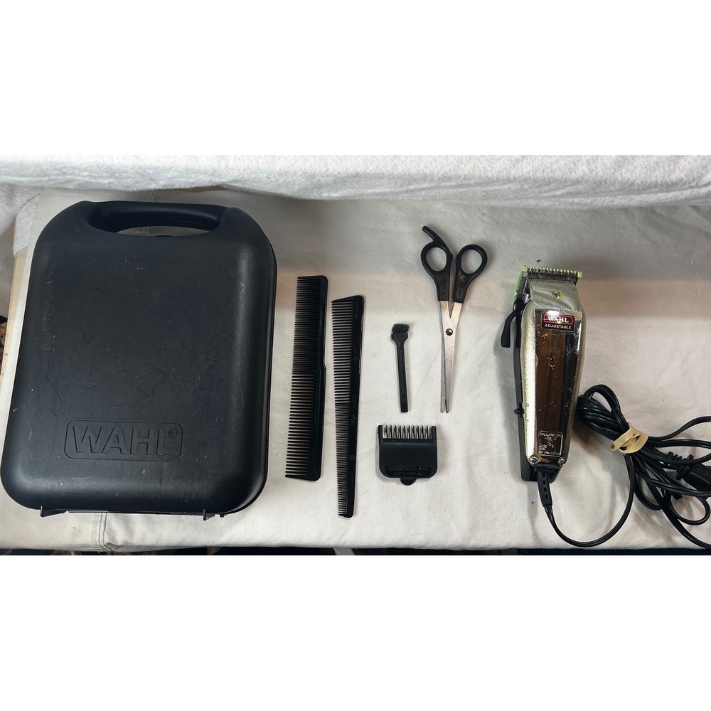 Wahl Adjustable Model MC Corded Hair Clipper Kit with Case Combs Shears Gold